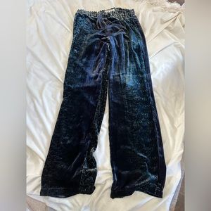 Johnny Was Blue/Green Velvet Wide Leg Pants XS